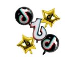 PACK 5 GLOBOS TICK TOCK NEGRO Y DORADO