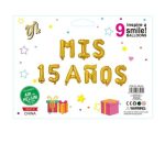 PACK 9 GLOBOS MIS 15 AÑOS DORADO