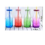 BOTELLA DE VIDRIO 400 ML CON TAPA Y SORBETE 4 UNIDADES