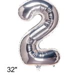 GLOBO N° 2 PLATEADO 82 CM DE ALTURA