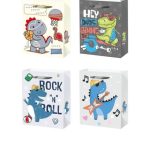 BOLSA IMPRESA CON FUELLE 18 x 24 cm 4 DISEÑOS DINOSAURIOS